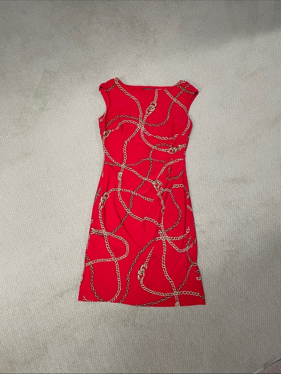 Ralph Lauren Dresses & Skirts - Ralph Lauren Red Sleeveless Sheath Dress with Gold Chain Print